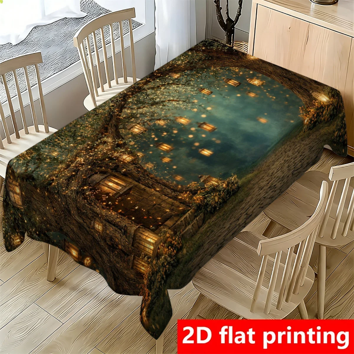 Vibrant Enchanted Forest Night Tablecloth Waterproof Spillproof Dining Table Cover for Home Decor