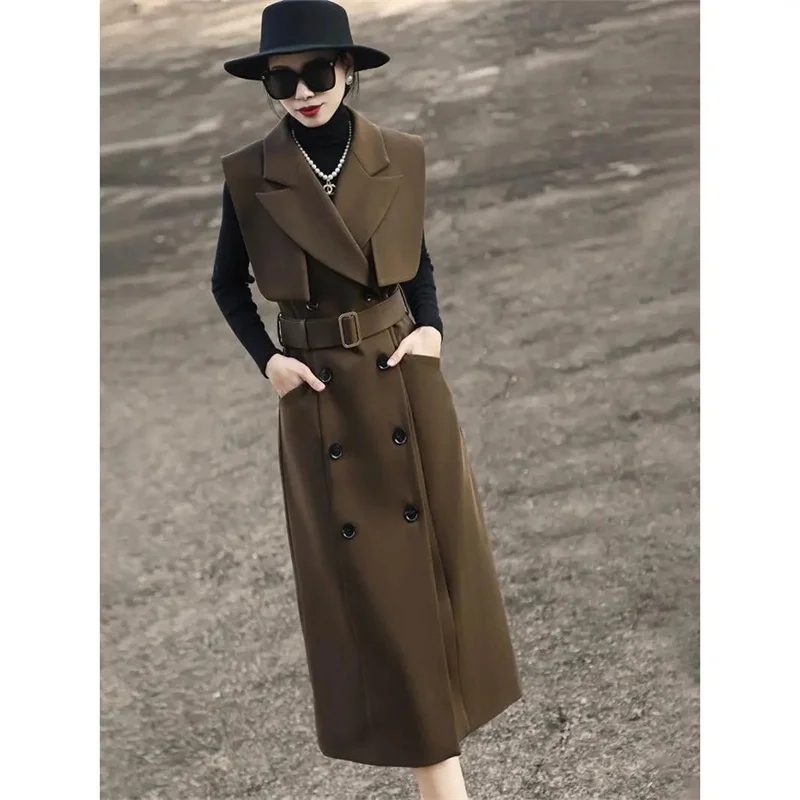 

Advanced Temperament Double Breasted Shawl Vest Suit Skirt Women's 2025 Autumn and Winter New Style American Retro Vest Skirt WF