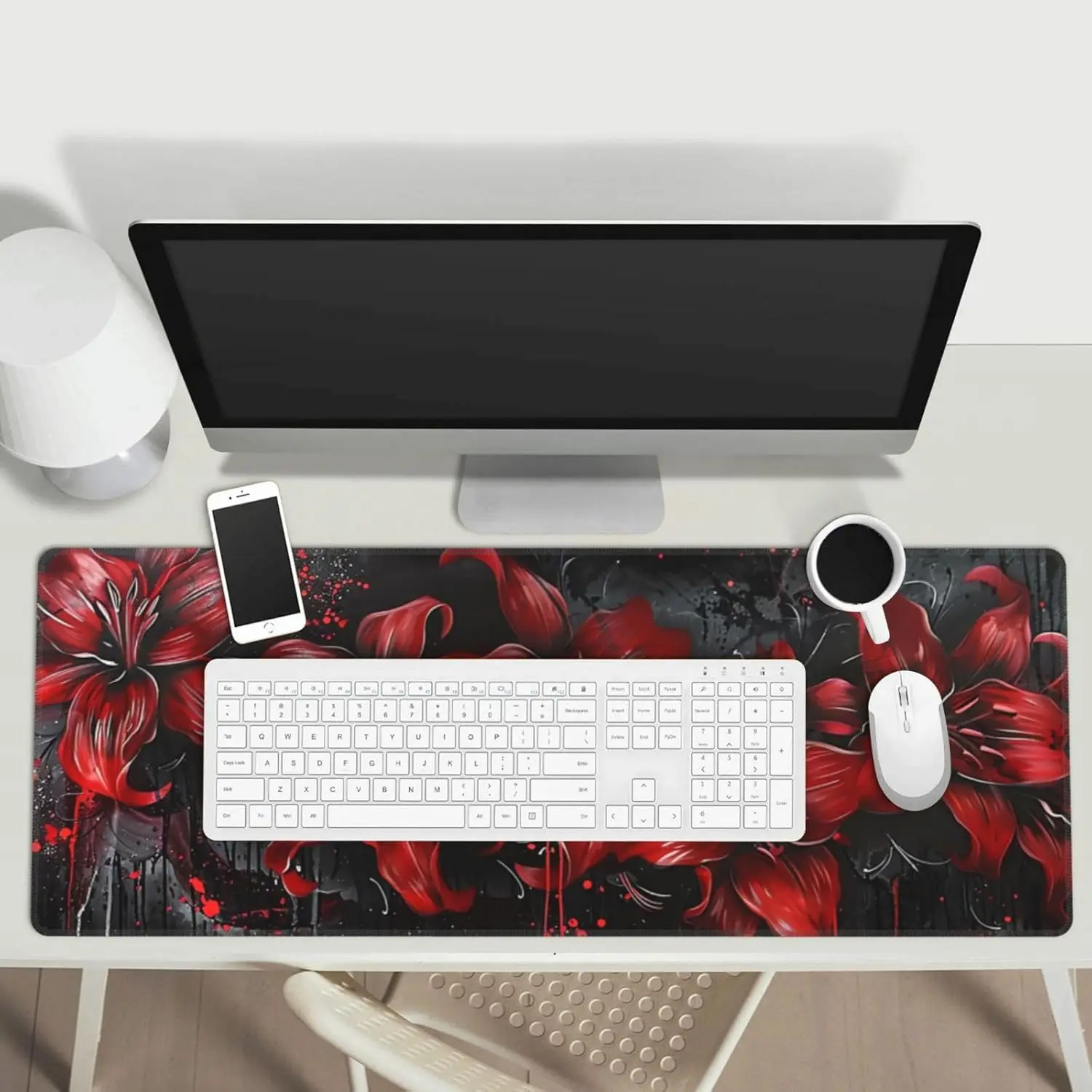 Red Lily mouse pad Computer Accessories Gamers Office Learning desk mat non-slip rubber sewn edge durable washable carpet XXL