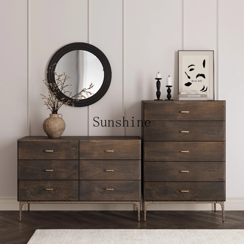 Nordic furniture bedroom five buckets all solid wood balcony living room retro TV side cabinet
