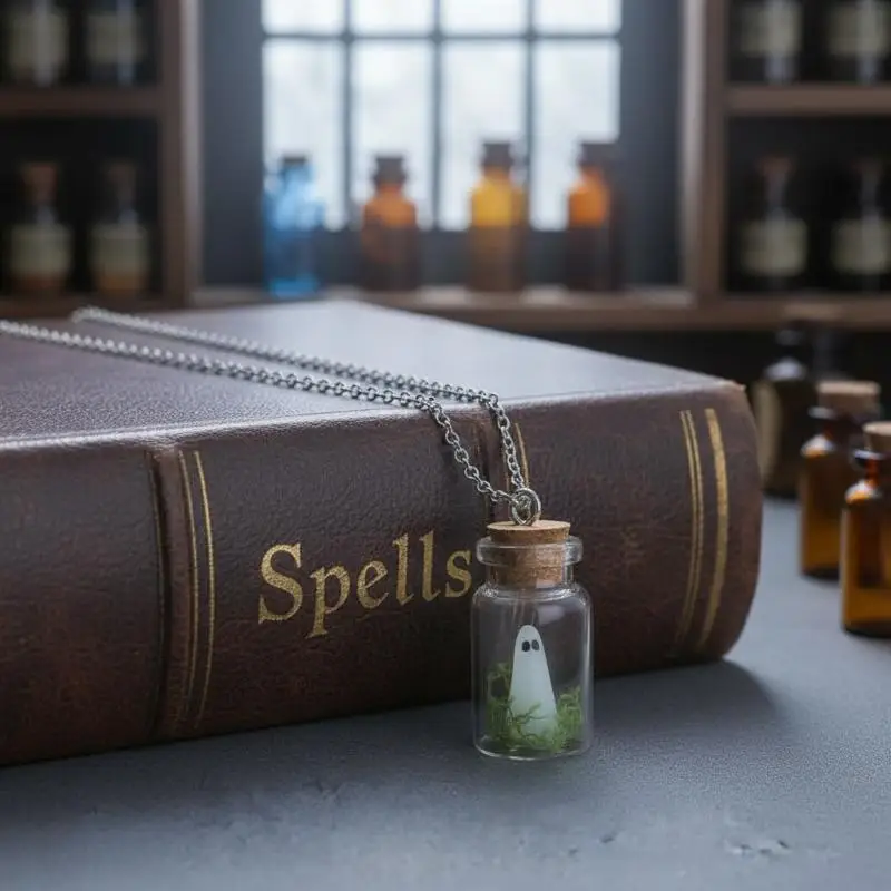 Luminous Ghost Necklace Halloween Tiny Glow Drifting Bottle Adopt Ghost Earrings Creative Design Green Specter Jewelry Gift