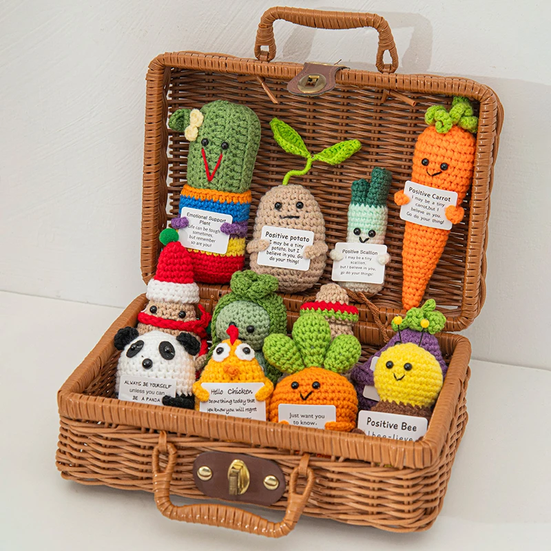 Cute Positive Energy Vegetables Desktop Ornament Hand-Knitted Animals Dolls Room Car Decoration Kids New Year Gifts