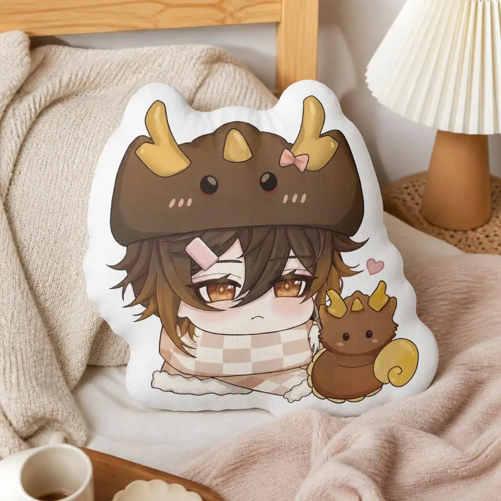 Zhongli Genshins Impacts Cute Chibi Plush Pillow Cushion Irregular Stuffed Throw Pillow Home Decor Gift Sofa Bed Couch