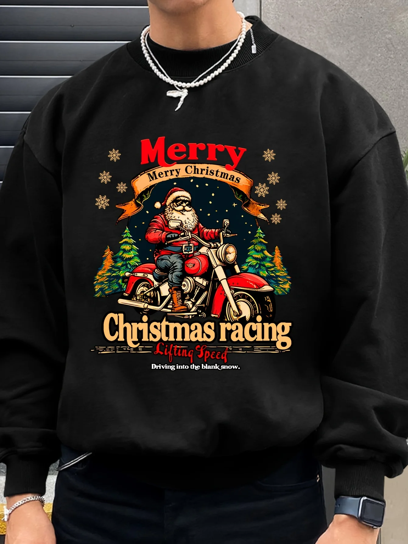 Men's Fashionable Creative Design Santa Claus Print Sporty Casual Commuter Versatile Long-Sleeve Loose-Fit Crew Neck Sweatshirt
