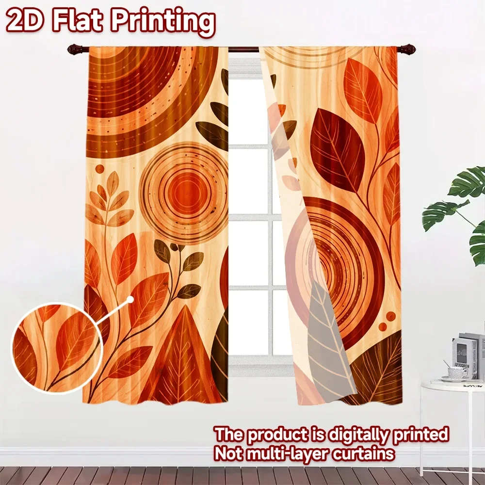 Modern Digital Print Abstract Orange Leaf Circle Curtain 2pcs Pair Curtain Set for Living Room Window Home Decor Style Curtains