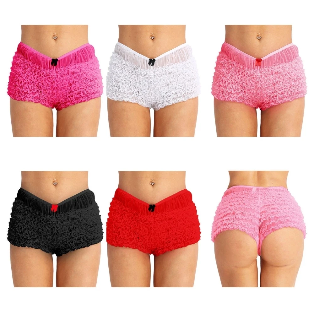 Women Lace Bloomers Panties Sexy Pink Ruffled Mesh Transparent Cake Skirt Nightclub Performance Pole Dance Skirt Best Gift List