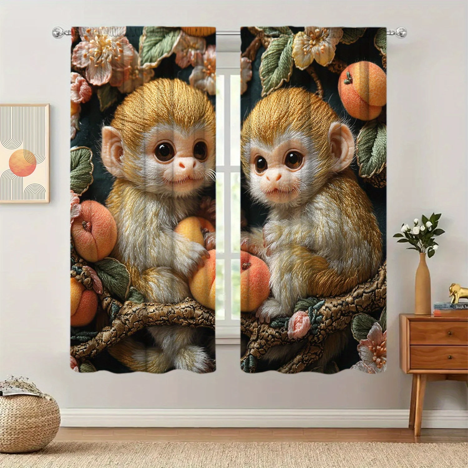 Cute Baby Monkey Curtains, Rea - огляд і ціна Baby Nursery Blackout Curtains