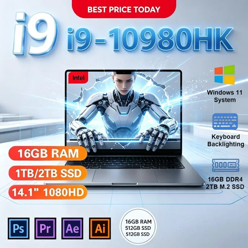 2026 Trend New 14.1 Inch Ultra Performance Laptop i9-10980HK 16GB 32GB 2TB SSD Win11 Business Gaming Notebook