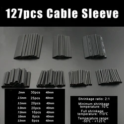 127pcs di trasporto di Calore Nero Tubo Termoretraibile Fili Wrap Tubi Wire Collegare Protezione Della Copertura Del Manicotto Del Cavo Elettrico Impermeabile Termoretraibile 2:1