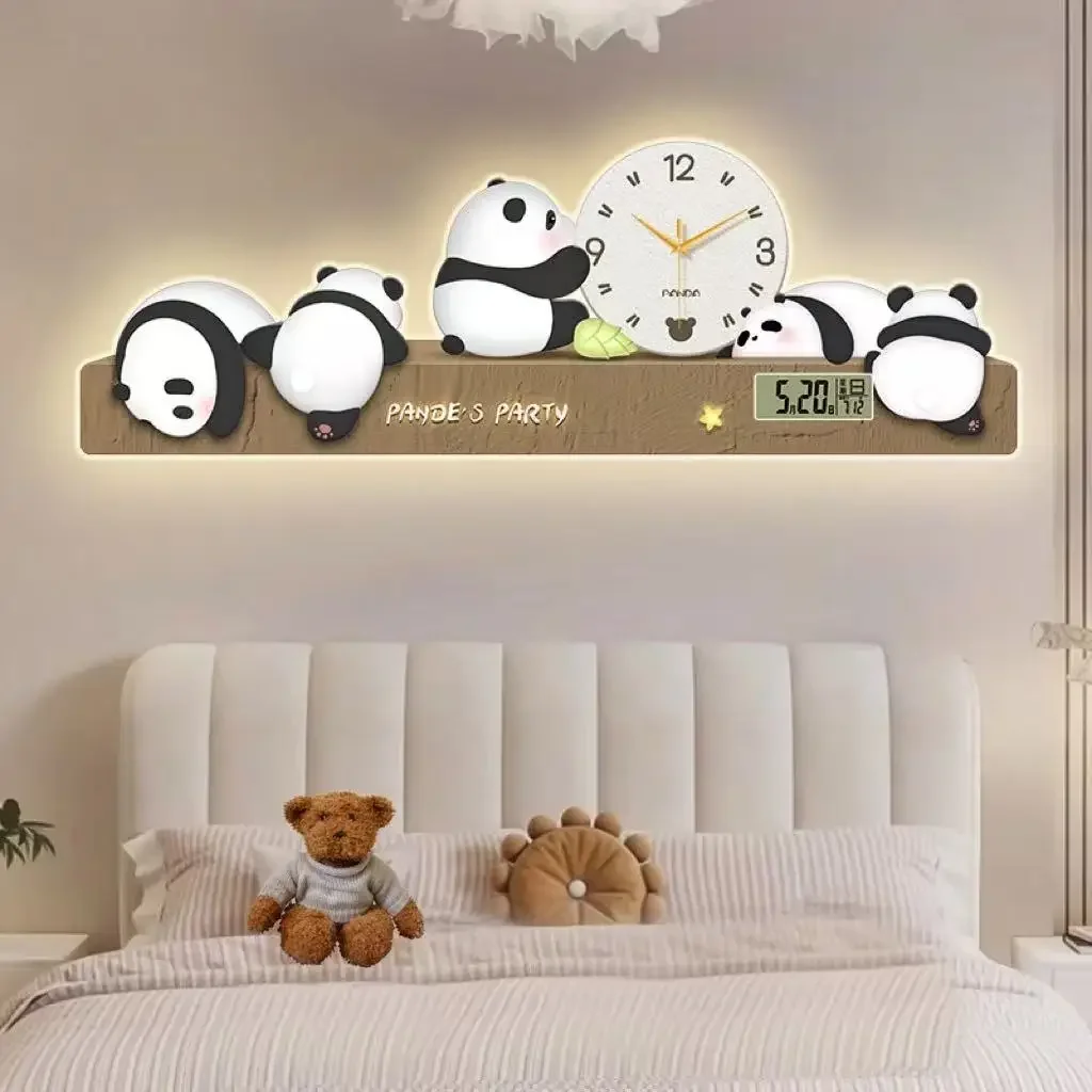 Panda Wall Clock Living Room Dining Room Decoration Painting 2025 Electronic Clock Temperature Clock