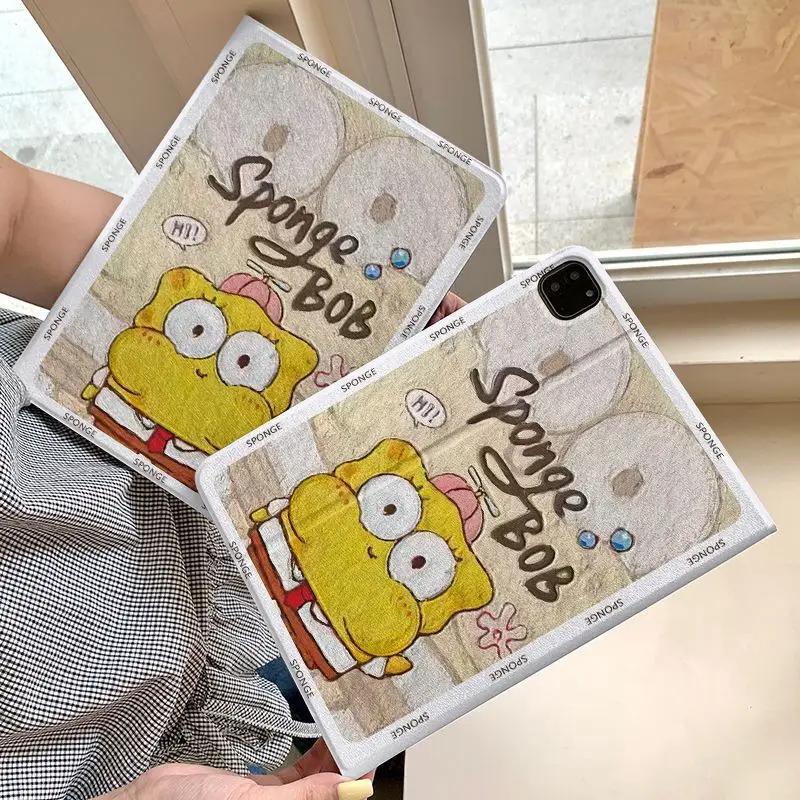 

Spongebo Applicable To Apple Ipad11 Tablet Case Air7/8 Protective Case 5/4 Book Style A16 Cartoon 9/6 Generation Pro Gift Anime