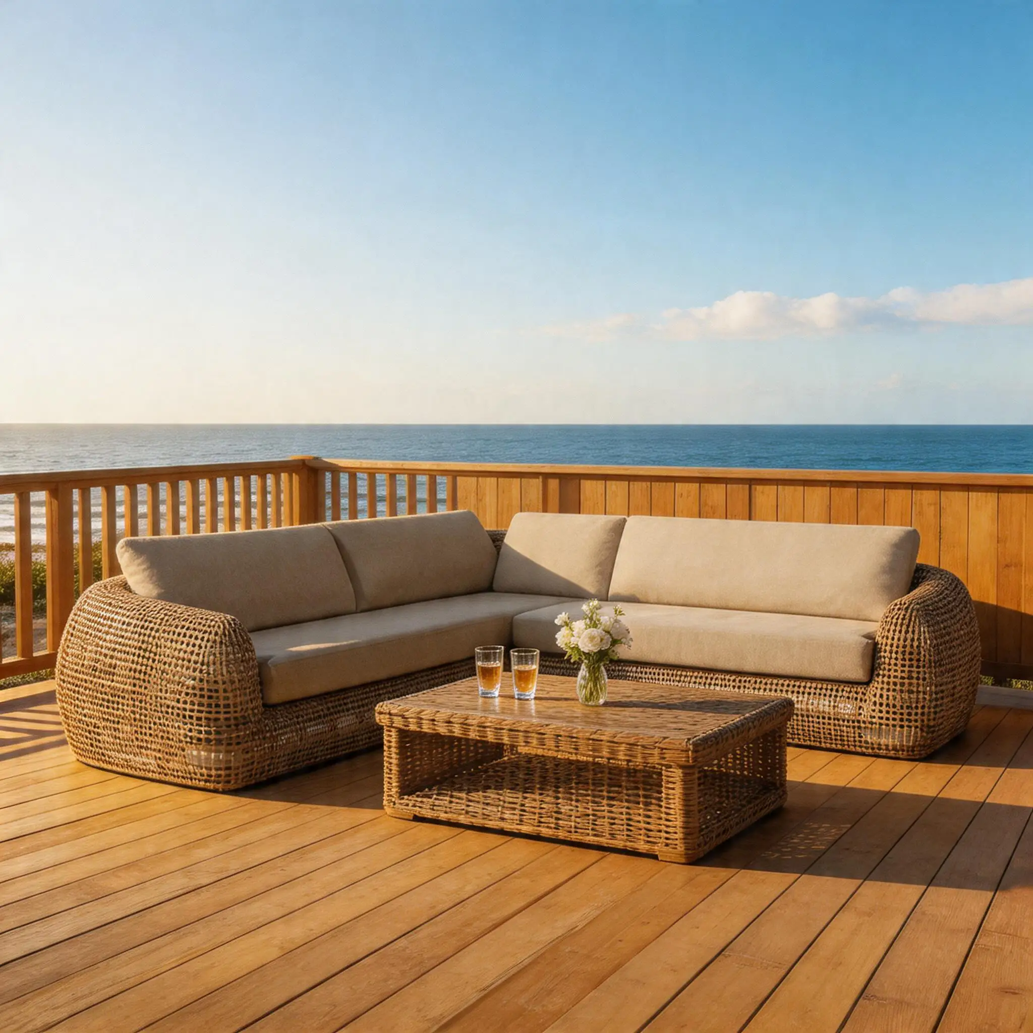 Luxury Hand-woven Outdoor L-shaped Wicker Sofa Aluminum Frame Sectional Corner Couch for Resort Rooftop & Lounge Project
