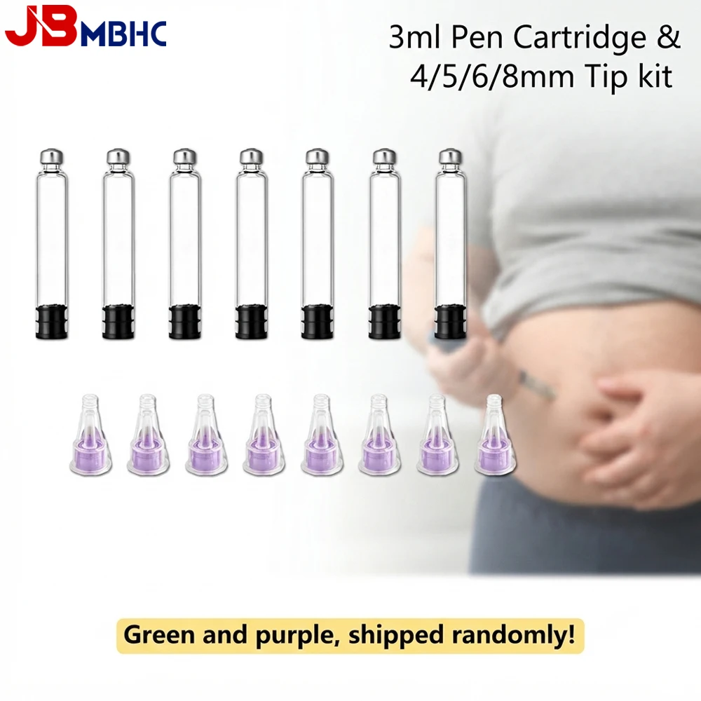 10-100PCS 3ml Pen Cartridge & 4/5/6/8mm Tip Kit, for Peptide Pen Disposable 3cc Empty Glass Cartridges Sterile Injection Needles