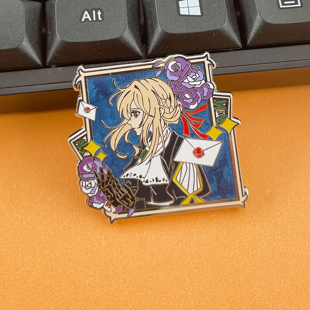 Anime Violet Evergarden Enamel Pin Character Theme Metal Badge Clothing Bag Accessories Brooch Fan Collection Gift