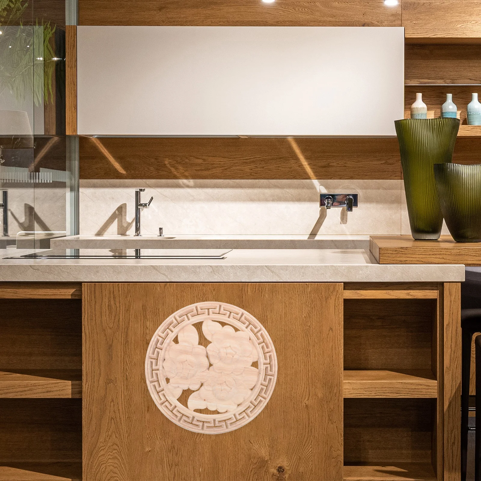 

1pcs Rose Round Wood Applique: Hollow Carved Floral Onlay For Furniture Cabinet Door Vintage European Style Wooden Decor Inlay