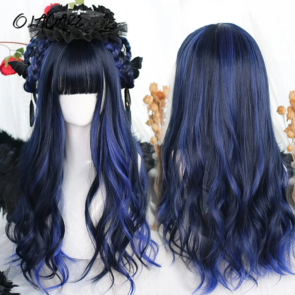 

OLACARE Synthetic Long Ombre Colorful Cosplay Lolita Cute Wig With Bangs Natural Wavy Halloween Pink Red White Blue Daily Wigs