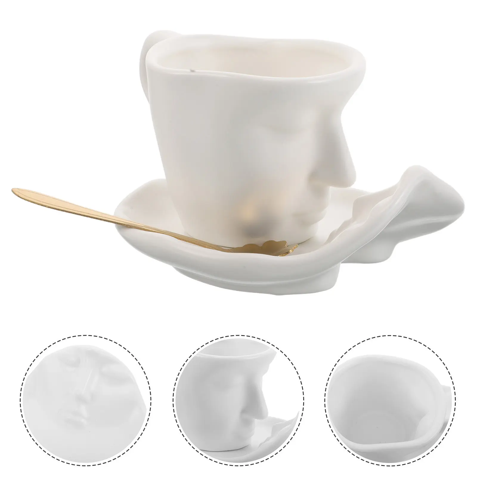 

1Set Ceramic Kissing Couple Coffee Cup and Saucer Unique Handcrafted Pinched Texture Artistic Coffee Mug Space Saving Hanging