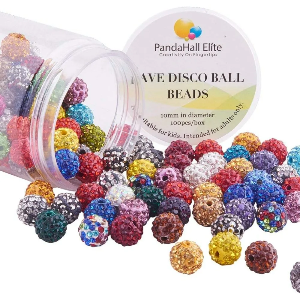 Rhinestone ลูกปัด 50 ชิ้น 10 มิลลิเมตร Pave Disco Ball รอบคริสตัล Polymer Clay Rhinestone ลูกปัด Charm สําหรับต่างหูชุด