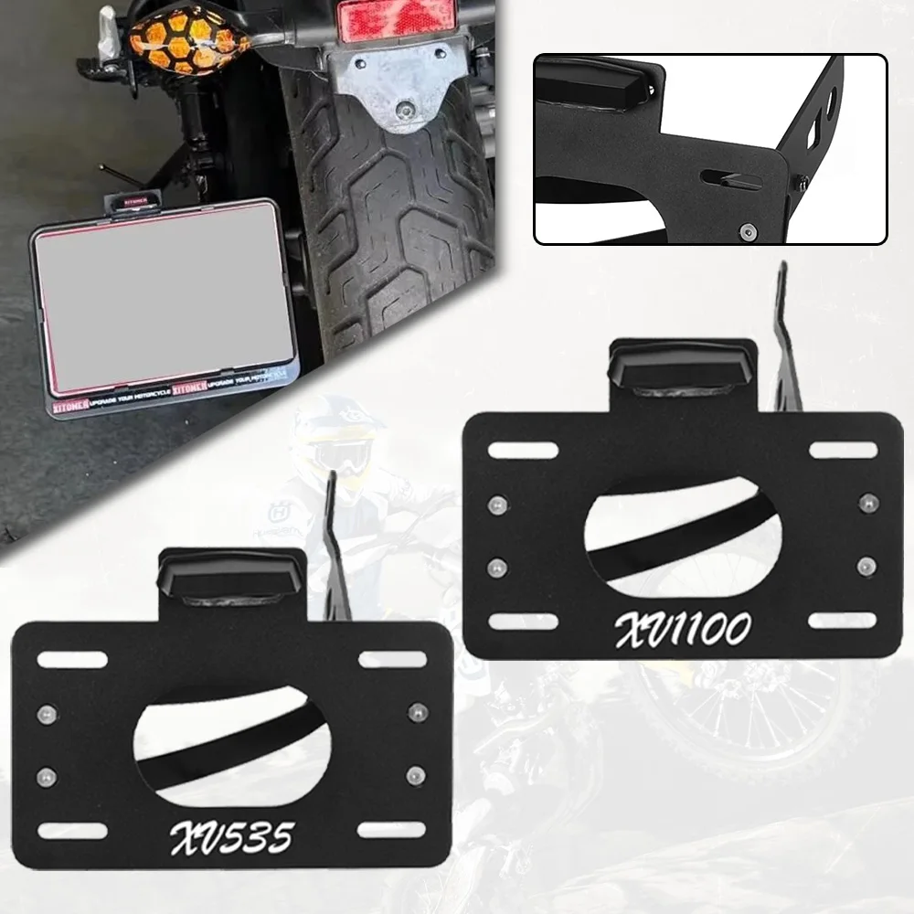 Motorcycle Side Mount LED License Plate Light For Yamaha XV1100 Virago XV535 535 Registration Number Holder Bracket Rear Lamp