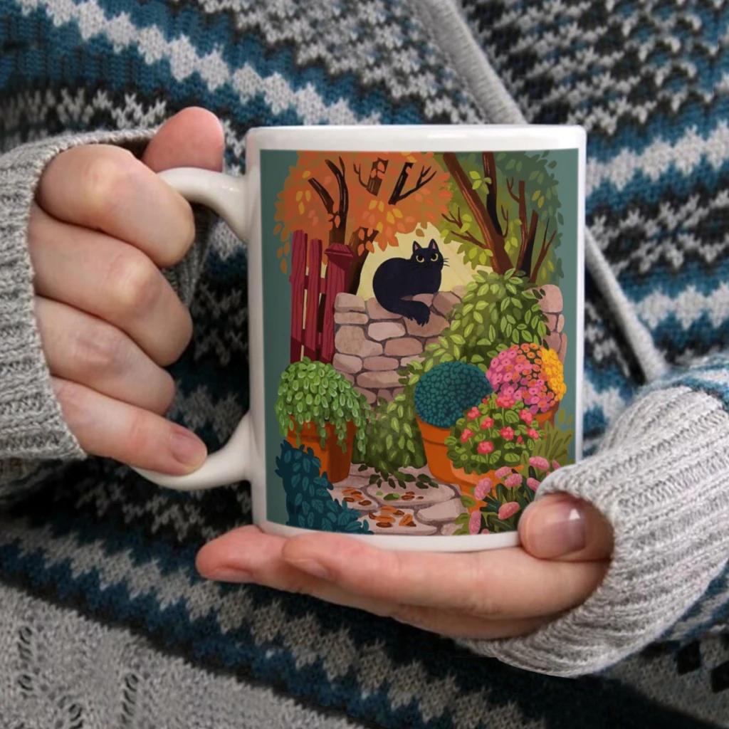 

Cat in the GardenCoffee Mug Tea Cup 11oz Coffee Cup Funny Birthday Ceramic Mug Personalized Cup
