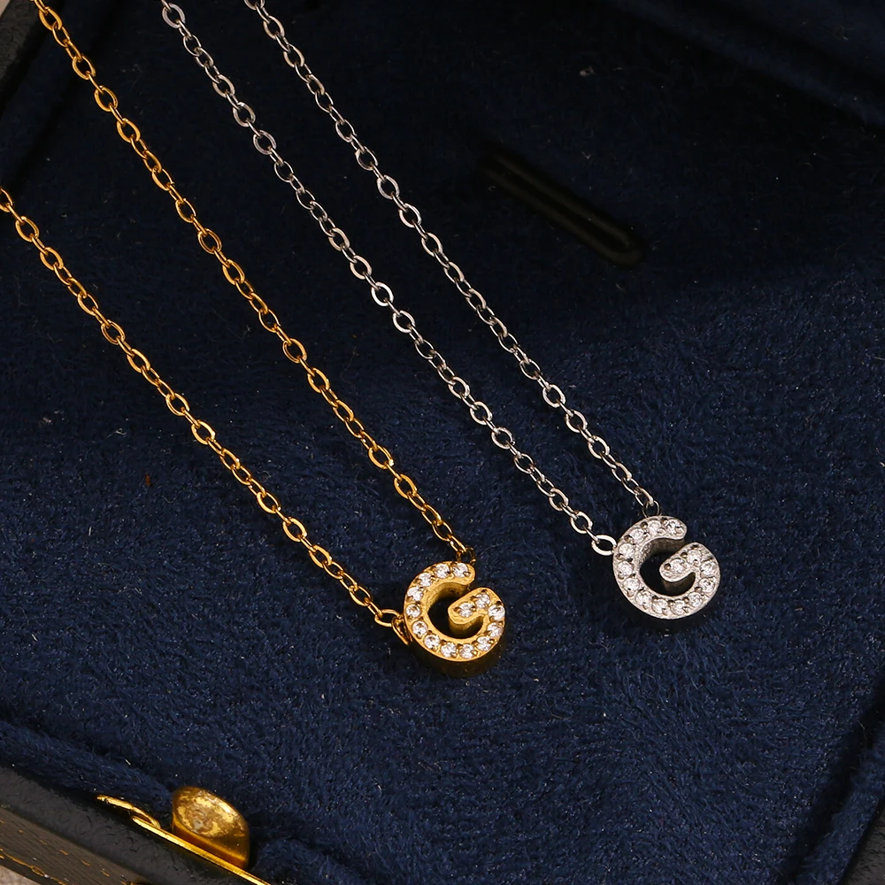 E.B.belle Glänzende Mini-Strass-Halskette mit 26 Buchstaben, 18 Karat vergoldeter Edelstahl, erstklassiger modischer Damen-Halsschmuck – Detail 9