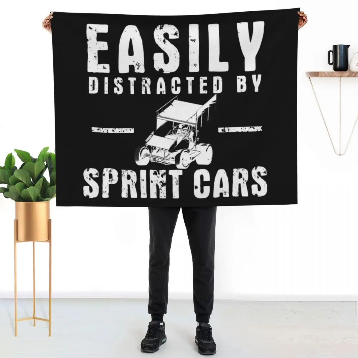 Easily Distracted By Sprint Cars v2 (White) Throw Blanket Stylish Warm Blanket for Living Room Bedroom