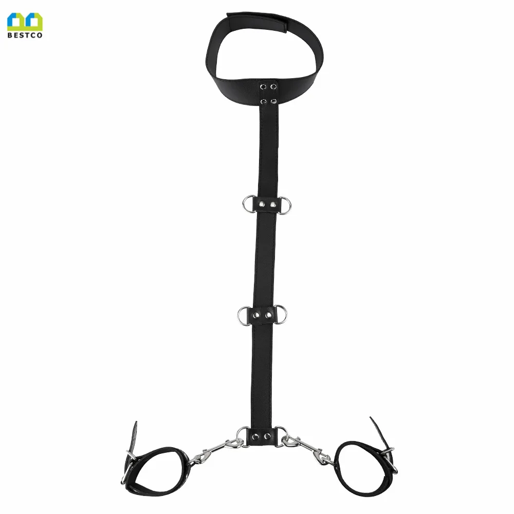 Adult Sex Toys Couple Flirting Alternative Flirting Sexy Black Leather Collar Integrated Handcuffs Gags & Muzzles - Image 5