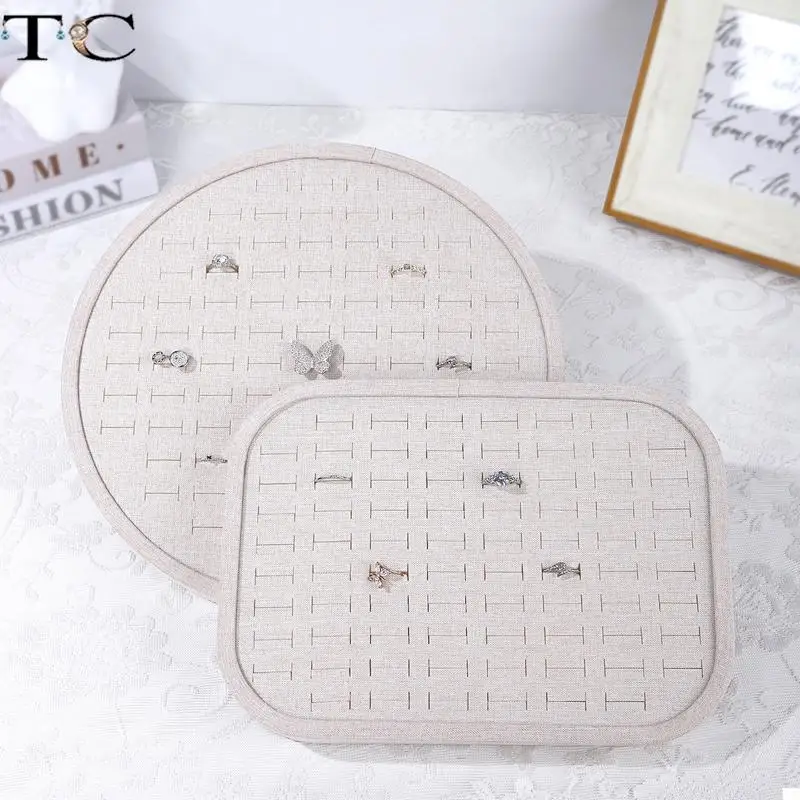 Gray Linen Rectangular Round Jewelry Tray for Rings and Earrings  Jewelry Store Large-Capacity Jewelry Display Tray