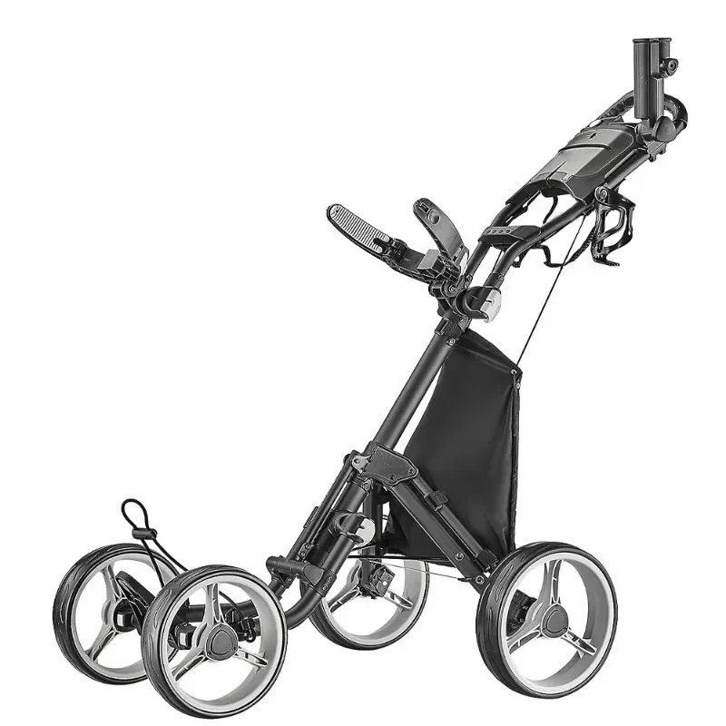 Factory Price Golf Cart 4 Wheels Golf Trolley Cart Folding Golf Push Trolley With Umbrella Holder