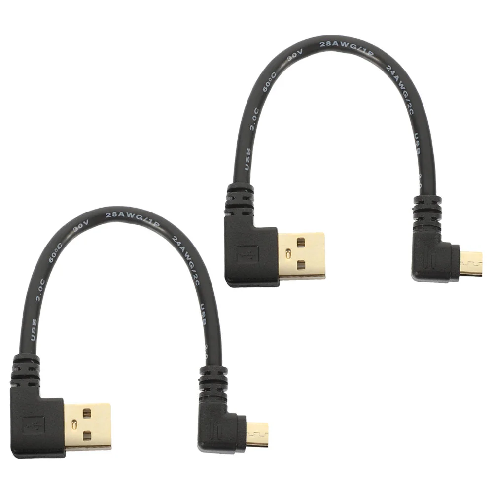 2 Pcs Micro USB Cable Charging Cables Fast Right Angle for Data Transfer Rubber 90 Degree Adapter