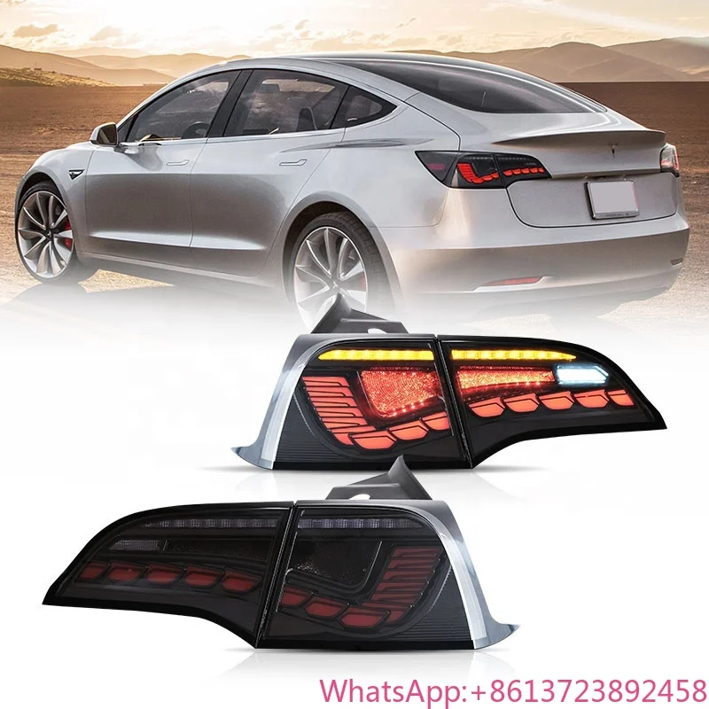 

VLAND Factory New Style Full LED Taillights 2017 2019 2020 2021 Tail Lights for Tesla Model 3 Led Smoke Reverse Brake Lamp
