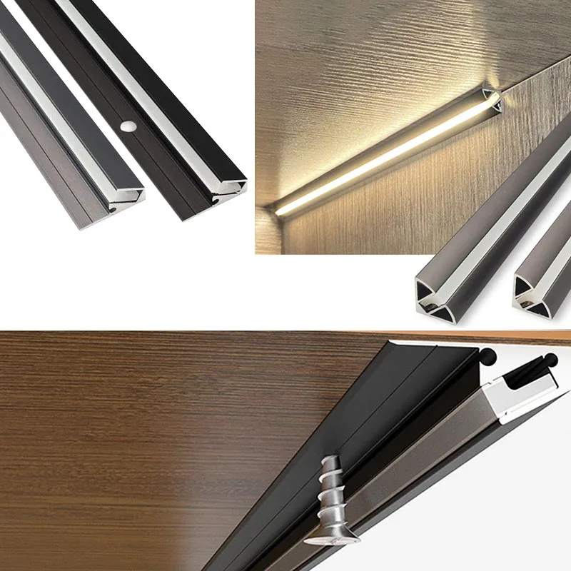 Ultra-Thin Under Cabinet Light Bar Invisible Beam Oblique Aluminum Profile Led Strip Channel Diffuser Bookcase Closet Lighting