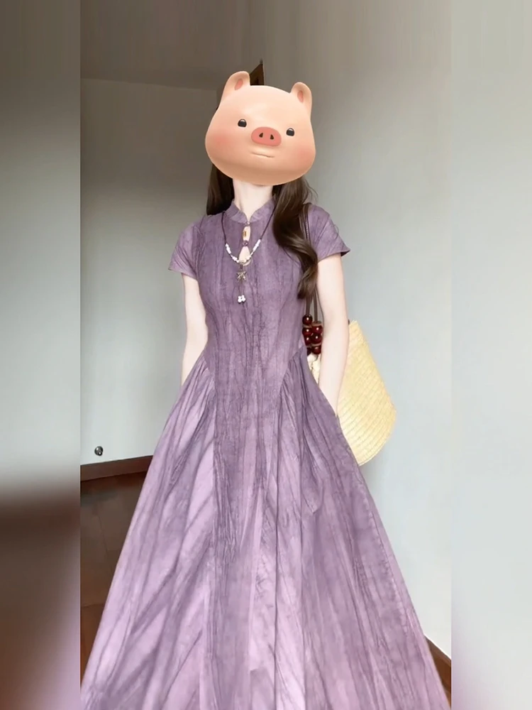 

XZY Ele Tie-Dye Dr Women's Summer Hollow out Waist-Cinching Long Dr Vintage Sle A-Line Polyester Fiber