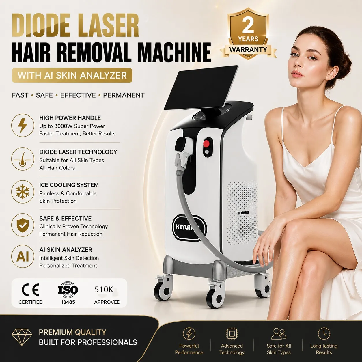 3000W HIGH Power Diode Laser Hair Removal Best Compressor Cooling System Hair Laser Machine With Ai Android System Door To Door