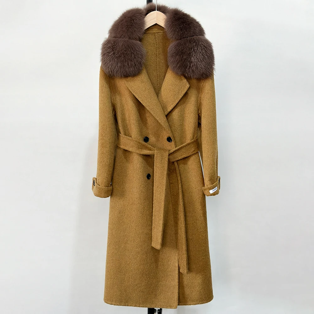 

OFTBUY шерстяная куртка из натурального лисьего меха, женская новая осенне-весенняя свободная кашемировая длинная шерстяная куртка, верхняя одежда, меховая куртка