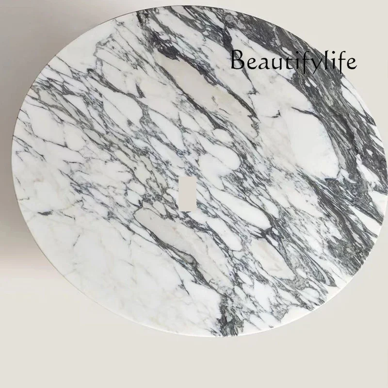 

BJ Natural Large White Dining Table Round Living Room Medieval French Light Luxury Dining Table Marble Restaurant