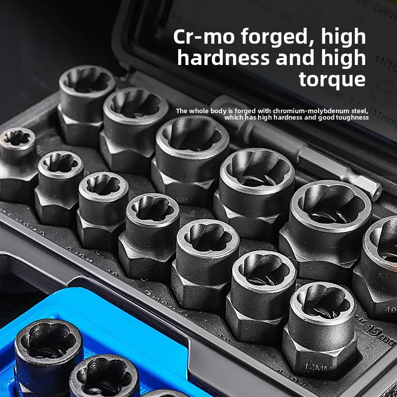 

Professional 14Pcs Stripped Nut Remover Kit - Industrial Anti-Broken Tooth Nut Extraction Tool for Rounded/Broken Fasteners
