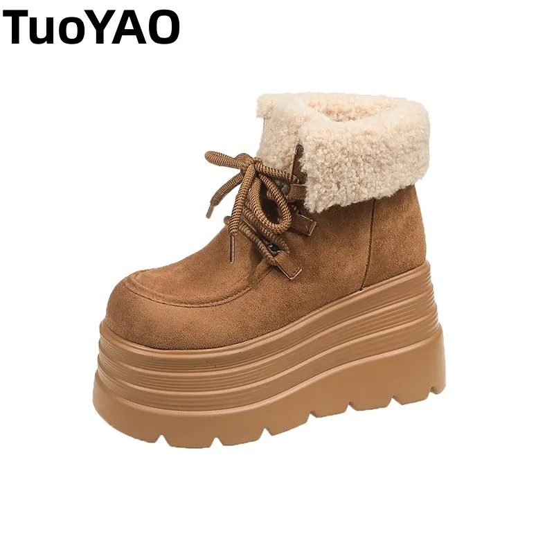 

Women Snow Boots Suede Leather Ankle Boots Winter Flats Platform Shoes Woman 2025 New Walking Chunky Sneakers Comfort Zapatos