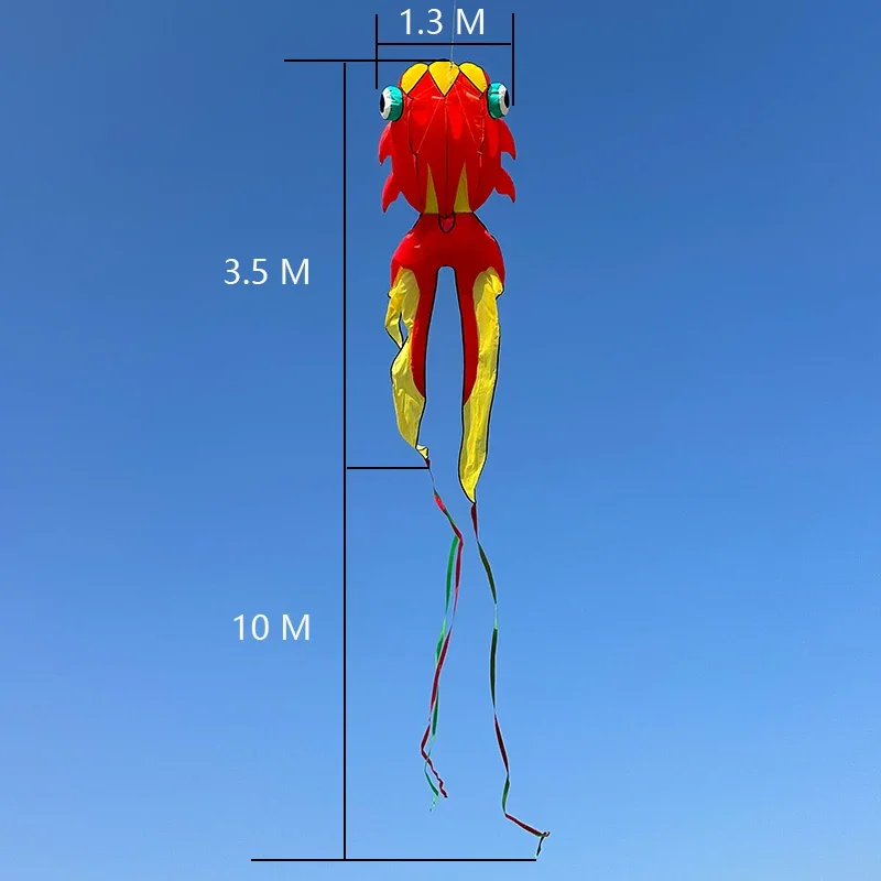 Layang-layang lembut ikan mas hitam merah baru layang-layang panjang ekor panjang dapat ditiup pantai luar ruangan mudah terbang tahan air mata