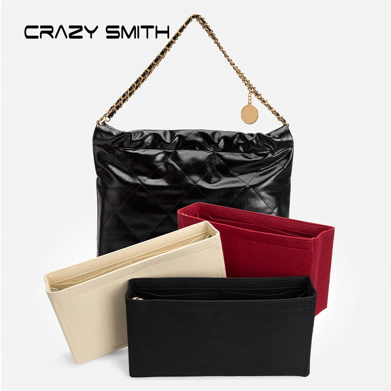 CRAZYSMITH Felt Insert Bag Organizer For Chanel 22Bag Handbag Liner Bag Support Portable Purse Insert With Zipper Makeup Bags