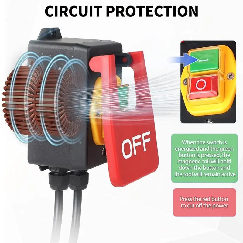 DT39 Emergency Stop Switch 230V 18A IP55 On/Off Switch with Socket EU Plug for Power Tools Machine Safety