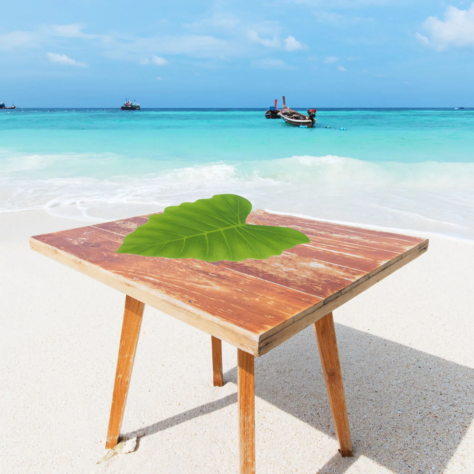 

6pcs Artificial Luau Party Leaves Tropical Leaves Hawaiian Party Decor Snack Mat Wall Table Food Mat Table Decoration