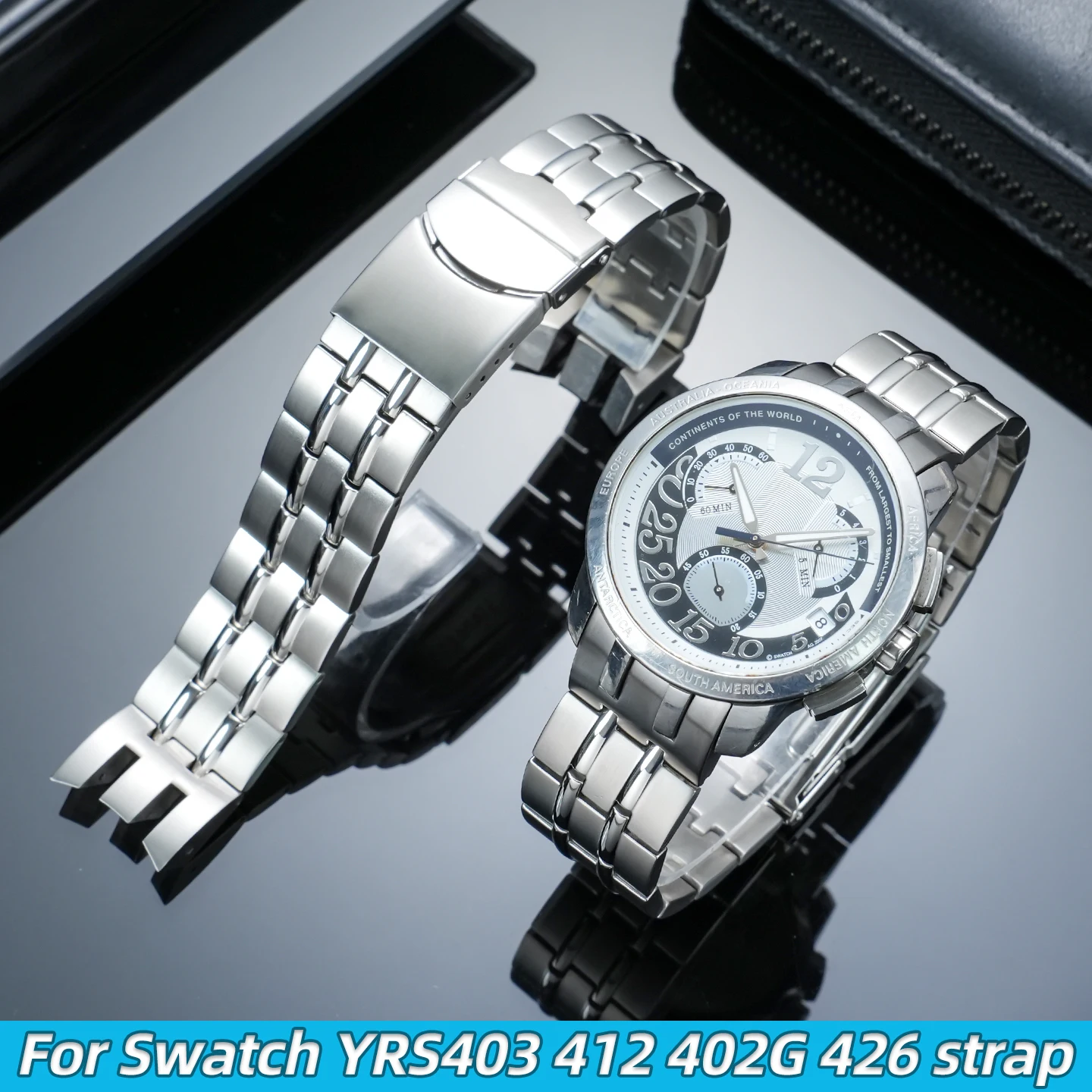 

Металлический браслет 21 мм для Swatch YRS403 401 402G 412 418 406G, специальный изогнутый ремешок из нержавеющей стали, мужской ремешок для часов, аксессуары для ремешков.