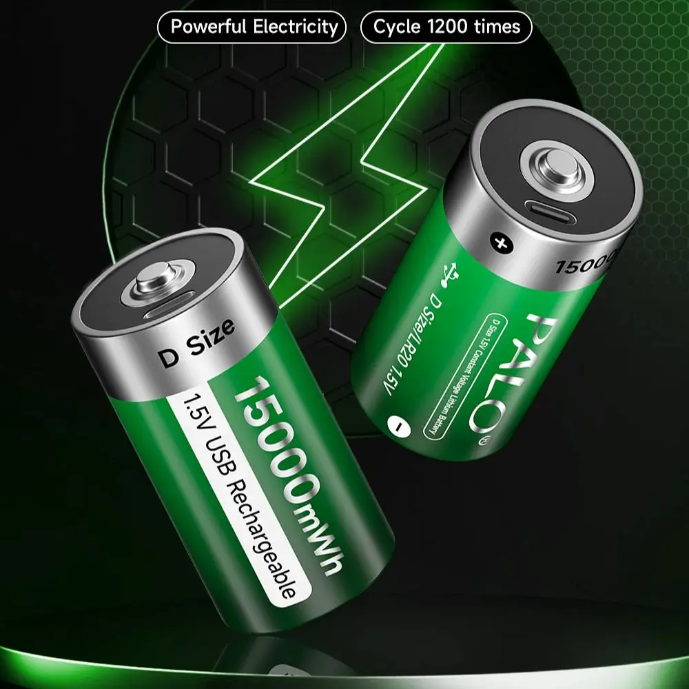 بالو 1-12 قطعة 15000mWh USB قابلة للشحن D حجم البطارية 1.5 فولت LR20 بطارية ليثيوم مع كابل نوع C لموقد الغاز