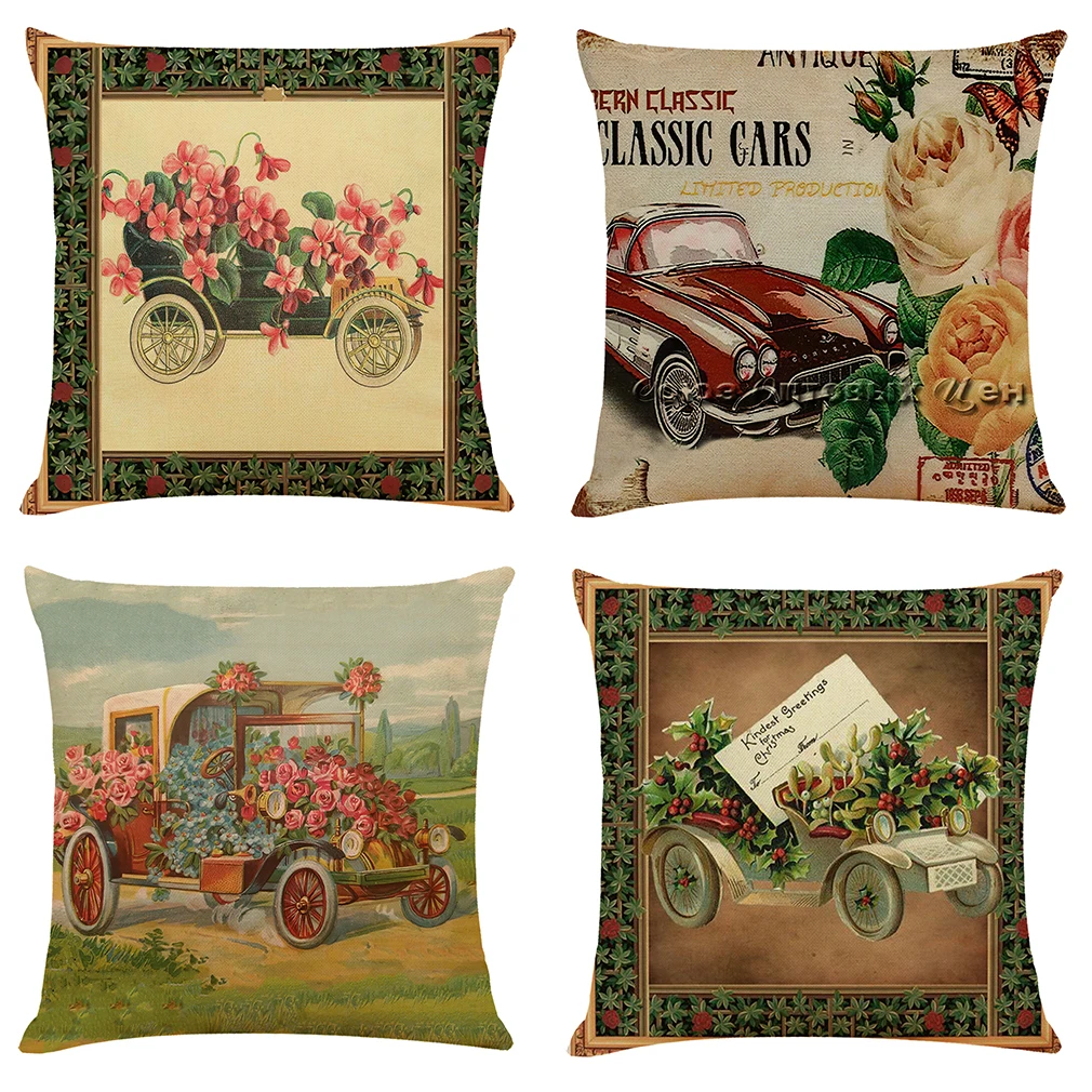 

Vintage Car Series Linen Pillowcase Home Decoration Cushion Cover 45x45cm Living Room Sofa Office Waist Pillow Cover Home Decor