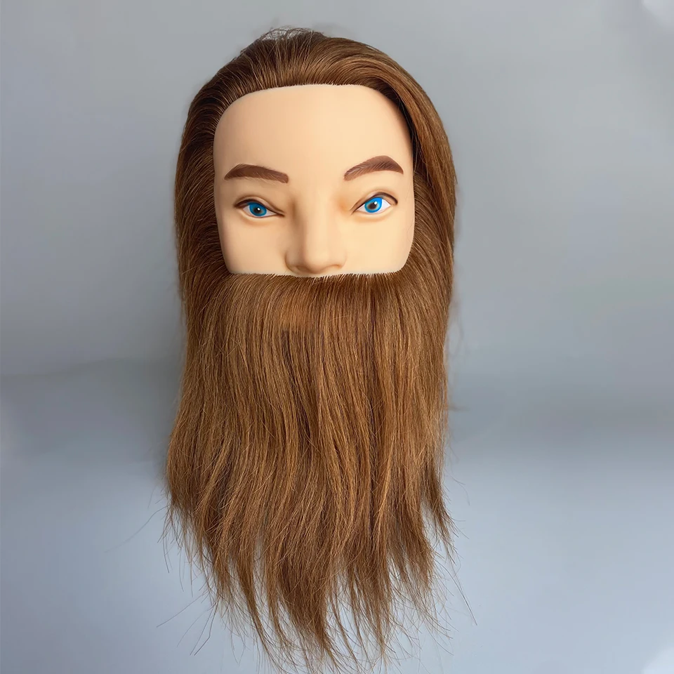 100% Male Real Human Hair Mannequin Practice Training Head With Beard And Professional Hairdressing Practice Head Doll Head- For