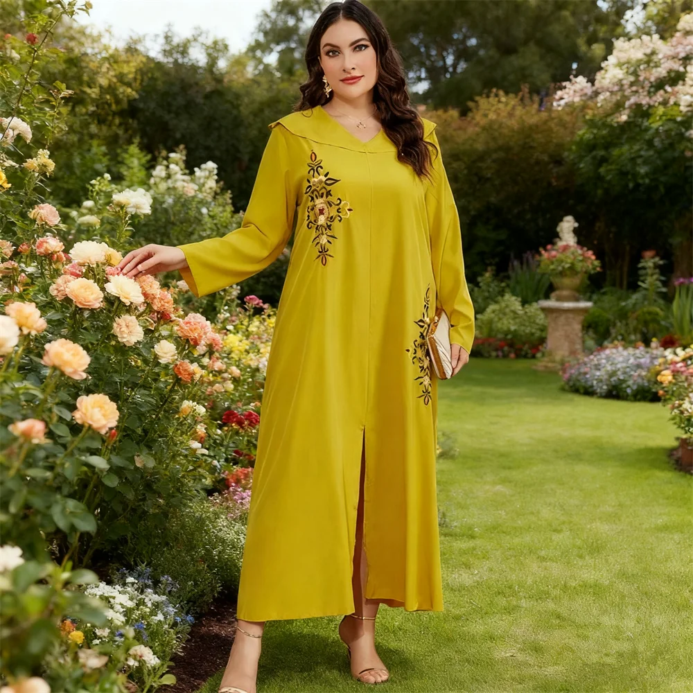 

Дубай Абая для женщин Мусульманское платье макси с вышивкой Турция Арабский кафтан Платье Рамадан Свободный кафтан Vestidos Jalabiya Eid Djellaba