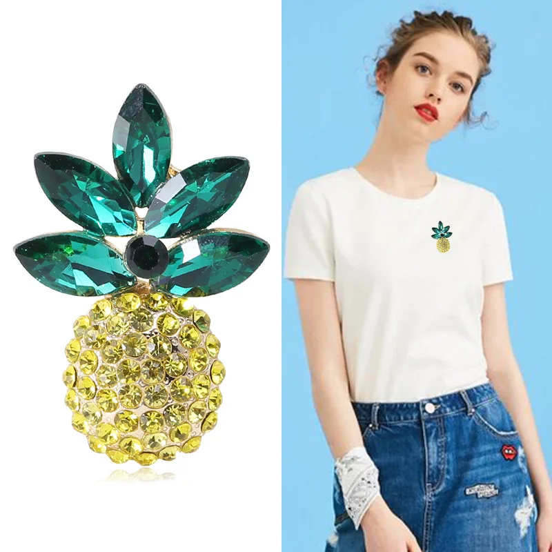 Hot Inlaid Rhinestone Fruits Pineapple Brooches For Women Unique Design Personality Elegant Brooch Pins Jewelry Gifts