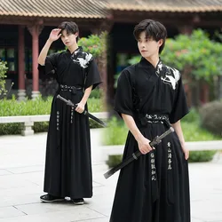 Japanese Kimono Dragon Embroidery Samurai Costume Traditional Hanfu Short Dress For Woman Or Men Yukata Asian Clothes Cosplay