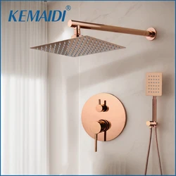 KEMAIDI Solid Brass Rose Golden Shower Faucet Rainfall Square Head Pink Bathroom Bathtub Shower Set Faucet Shower Bathtub Mixer